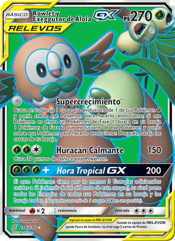 Rowlet y Exeggutor de Alola GX, Mentes Unidas No. 214
