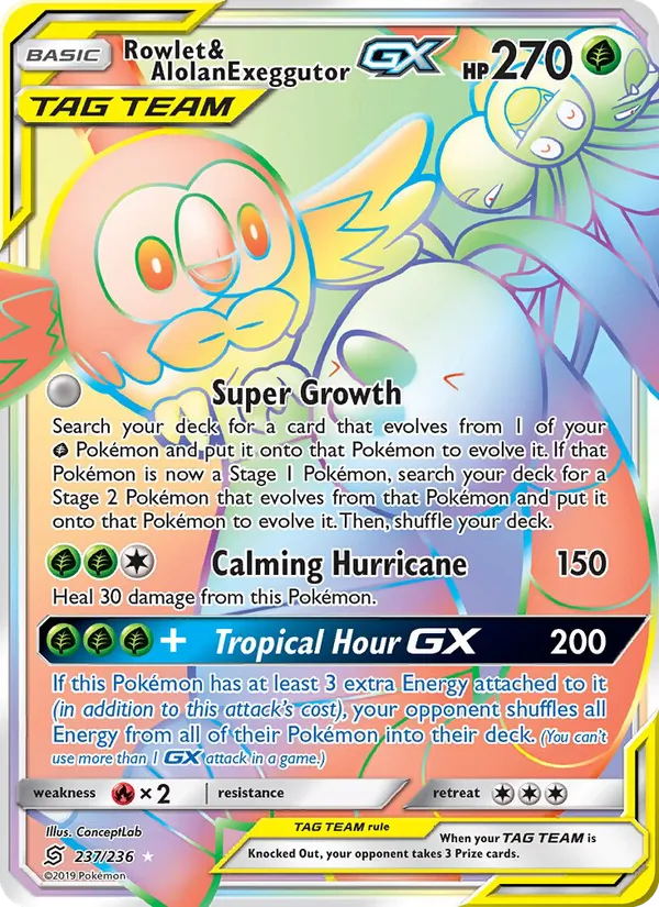 Rowlet & Alolan Exeggutor GX, Unified Minds No. 237