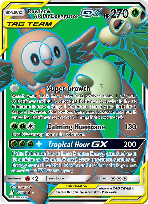 Rowlet & Alolan Exeggutor GX, Unified Minds Nº 214