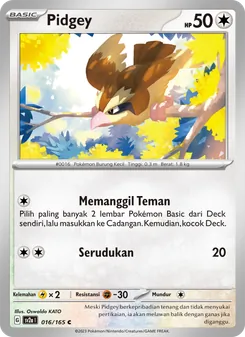 Pidgey, Kartu Pokémon 151 Nº 016 Normal