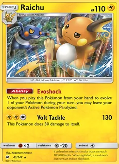 Raichu, Burning Shadows Nº 41 Reverse