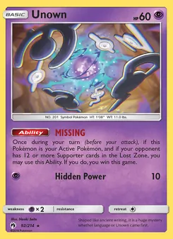 Unown, Lost Thunder No. 92 Normal